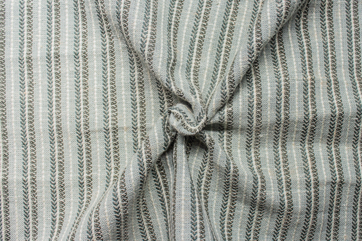 Teal Green Stitch Dobby Stripe Cotton Linen Fabric