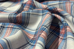 White & Blue Tartan Light Weight Twill Check Cotton Fabric