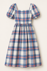 White & Blue Tartan Light Weight Twill Check Cotton Fabric