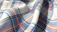 White & Blue Tartan Light Weight Twill Check Cotton Fabric