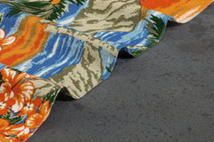 Blue & Orange Hawaiian Print Cotton Fabric