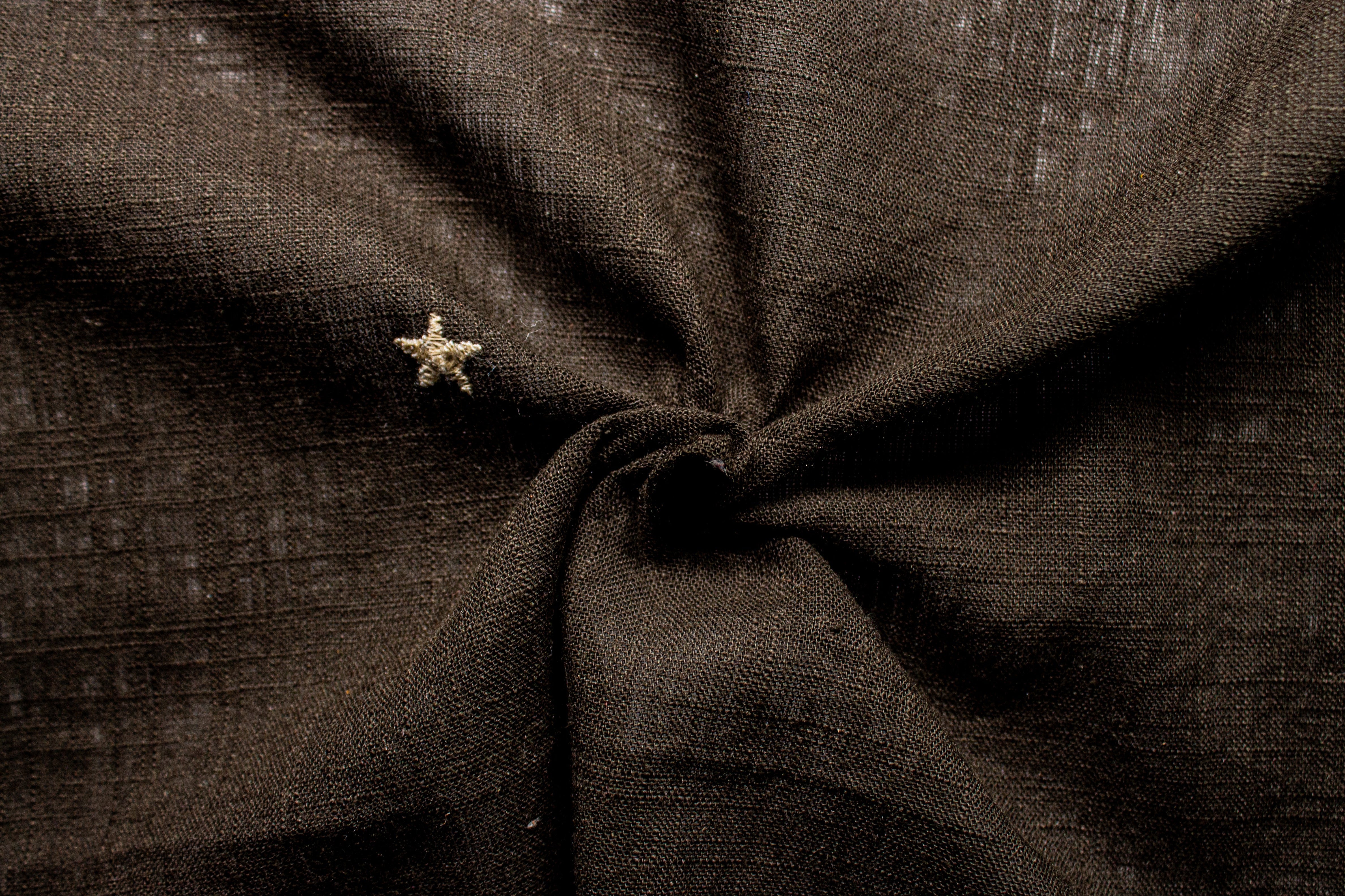 Bottle Green with Star Embroidery Embroidered Cotton Linen Fabric