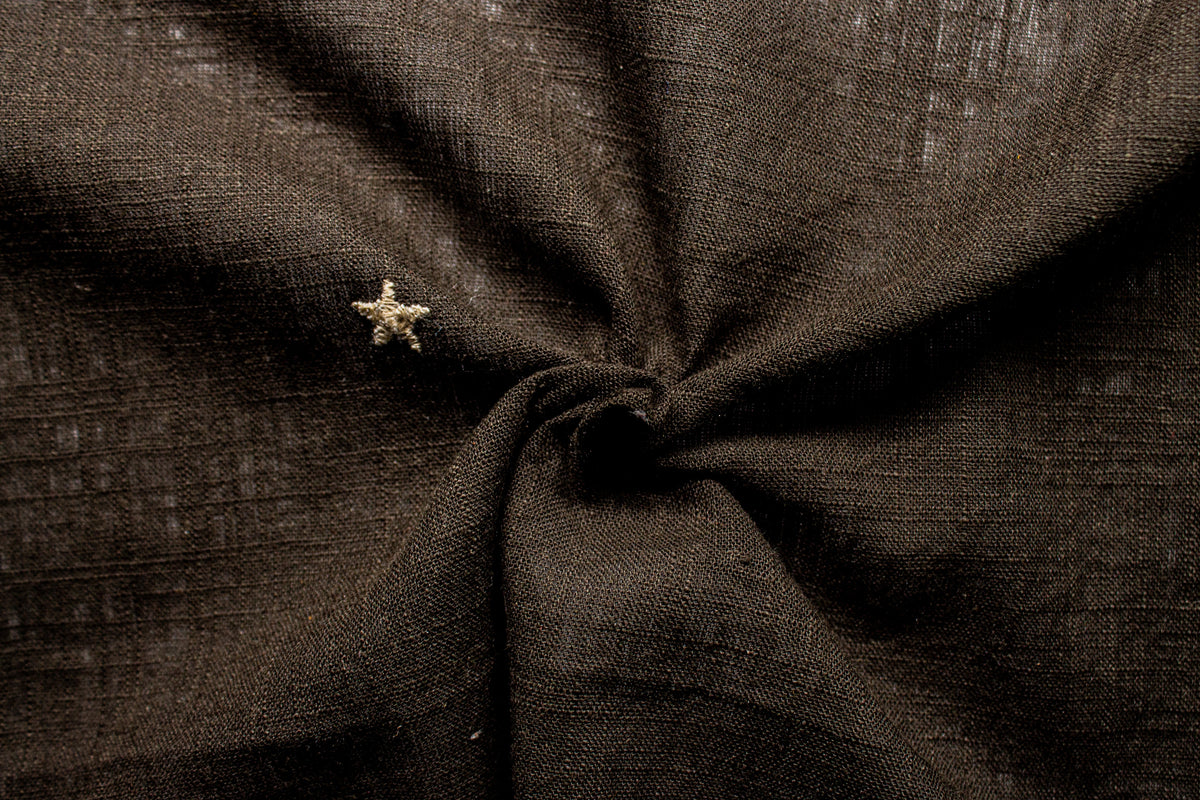 Bottle Green with Star Embroidery Embroidered Cotton Linen Fabric