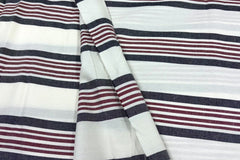 White & Maroon Stripe Viscose Rayon Fabric