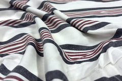 White & Maroon Stripe Viscose Rayon Fabric