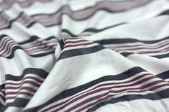 White & Maroon Stripe Viscose Rayon Fabric