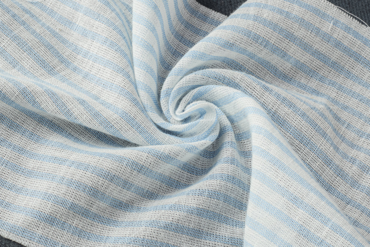 White & Blue Voile Pin Stripe Cotton Fabric
