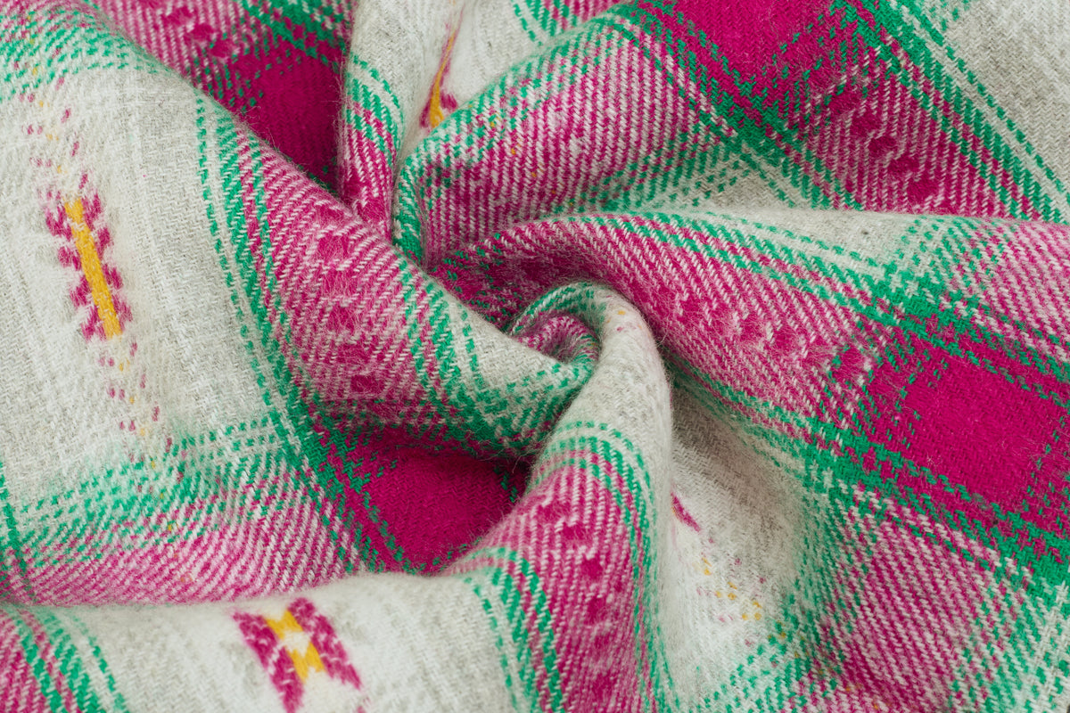 Pink Dobby Twill Check Jacquard Cotton Fabric