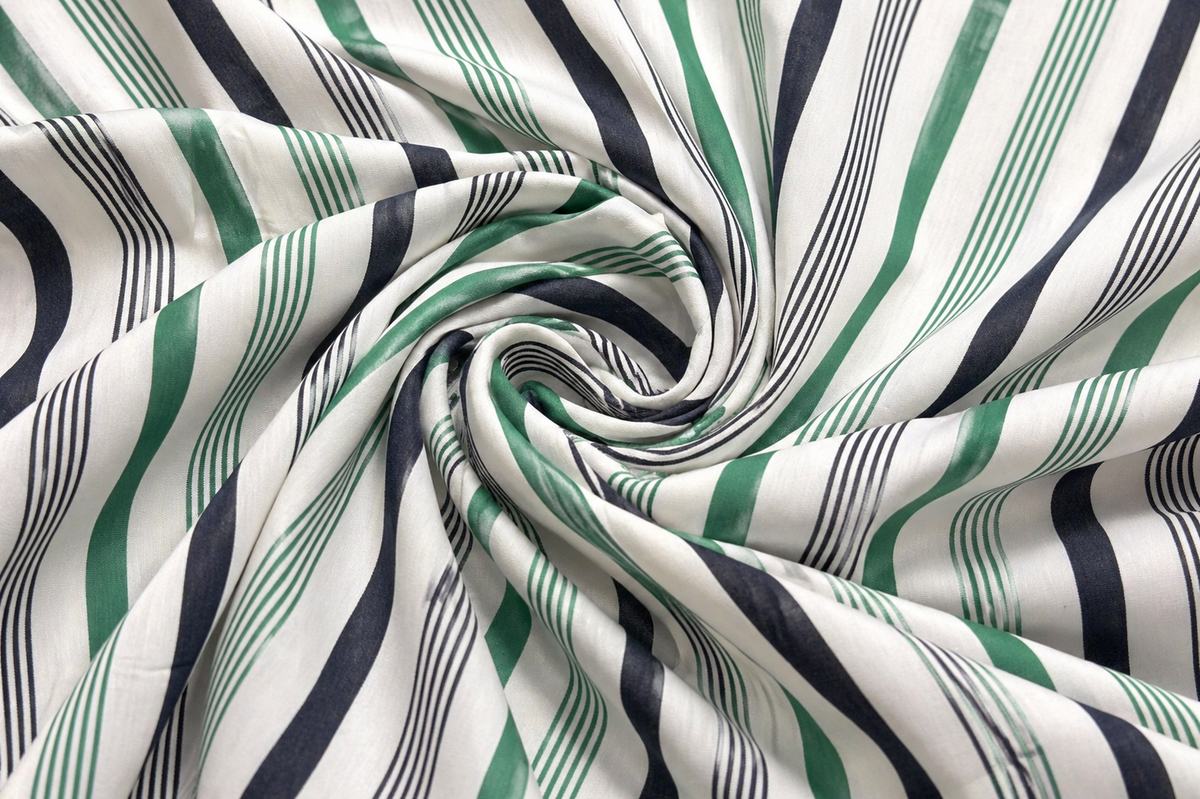 Black & Green Millmade on White Base Stripe Cotton Fabric
