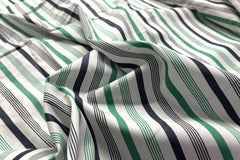 Black & Green Millmade on White Base Stripe Cotton Fabric