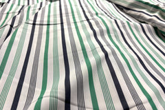 Black & Green Millmade on White Base Stripe Cotton Fabric
