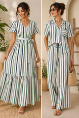 Black & Green Millmade on White Base Stripe Cotton Fabric