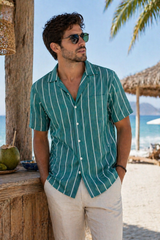 Mint Green & White Millmade Stripe Cotton Fabric