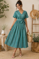 Mint Green & White Millmade Stripe Cotton Fabric