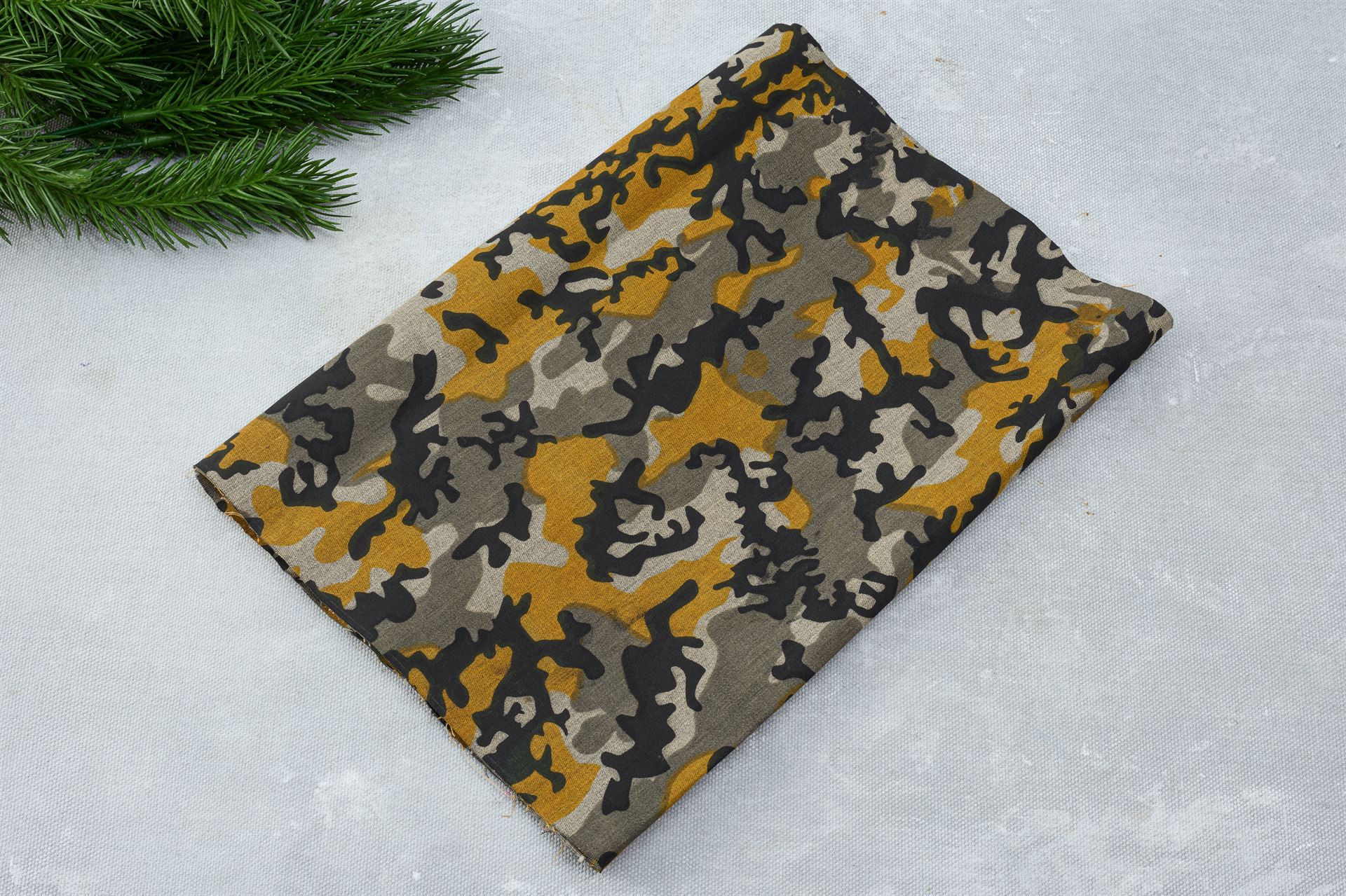 Yellow Black Military Print On melange Lycra