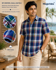 Multicolour Reversible with Blue Base Madras Check Cotton Fabric