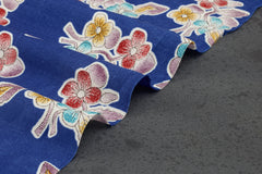 Royal Blue with Multicolour Floral Print Viscose Fabric