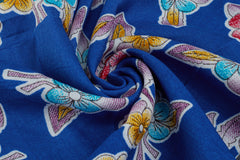 Royal Blue with Multicolour Floral Print Viscose Fabric
