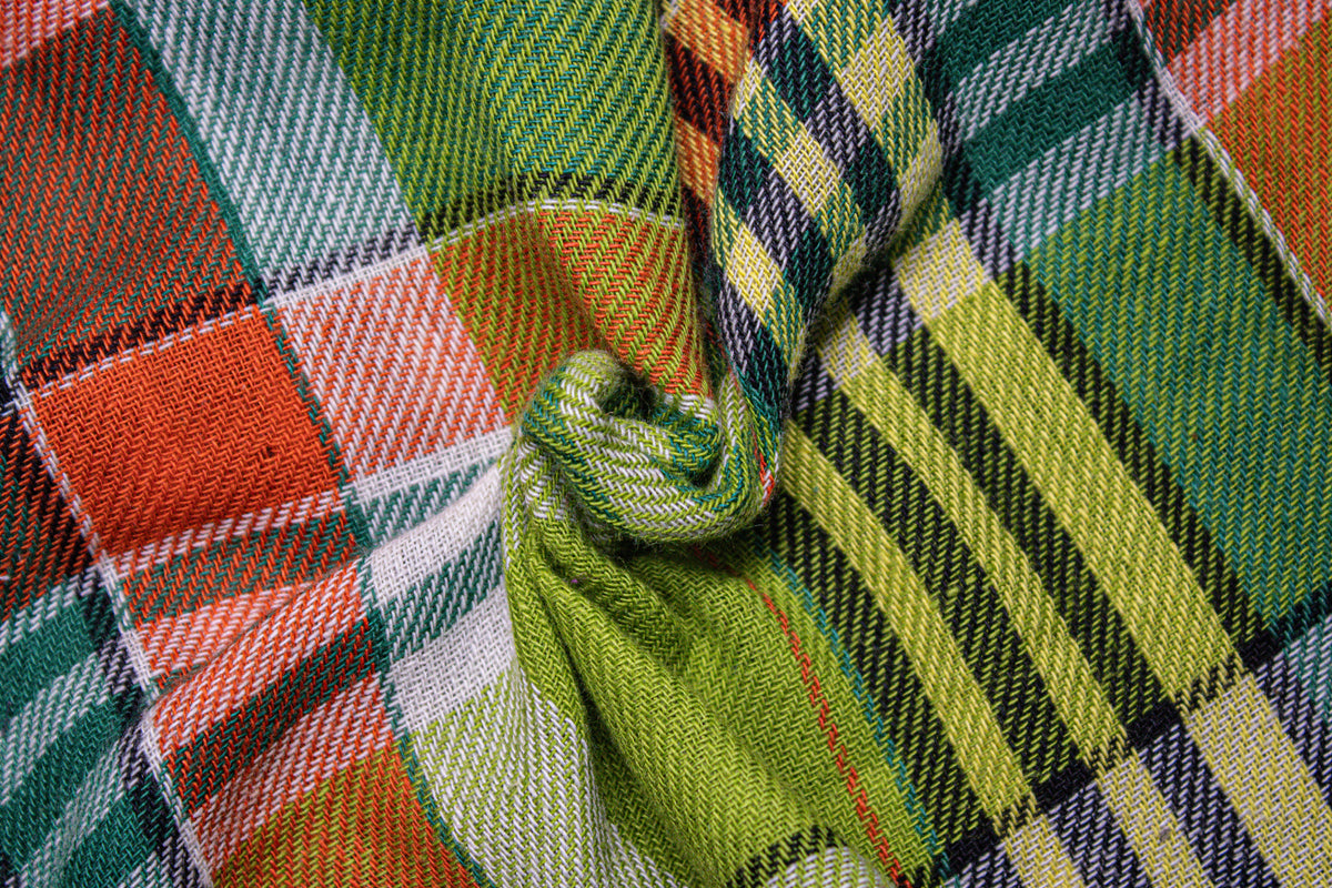 Green Reversible Madras Check Cotton Fabric