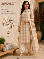 Cream & Orange Twill Check Flannel Fabric