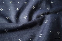 Indigo Engineering Floral Border Denim Fabric