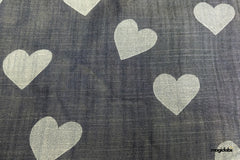 Indigo Cotton Denim Hearts Fabric
