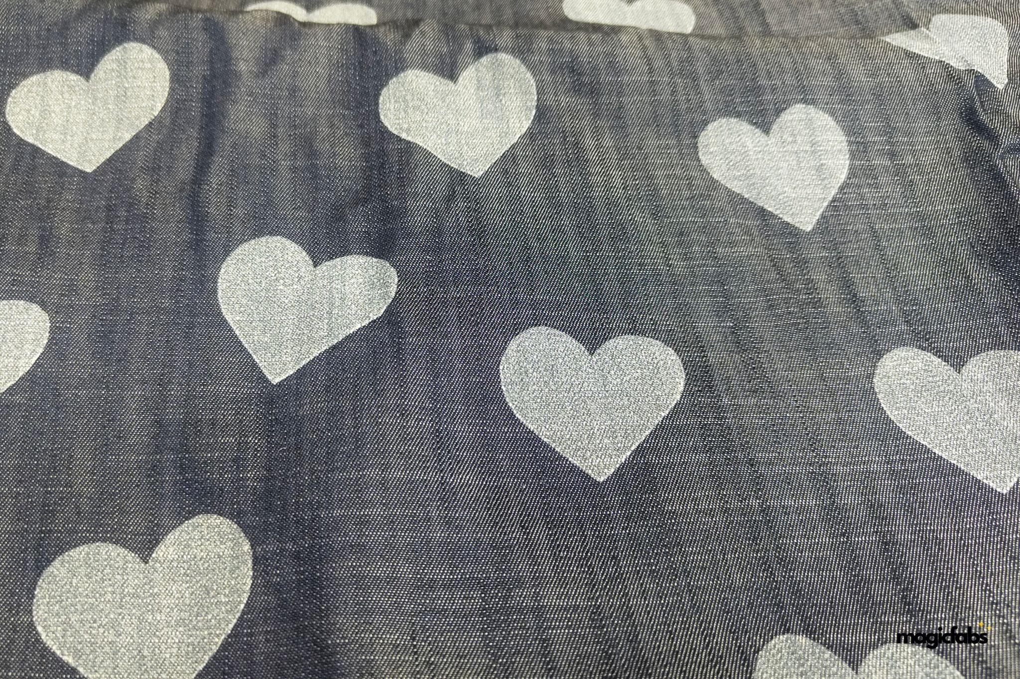 Indigo Cotton Denim Hearts Fabric
