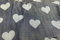 Indigo Cotton Denim Hearts Fabric