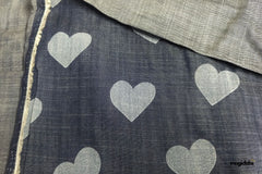 Indigo Cotton Denim Hearts Fabric