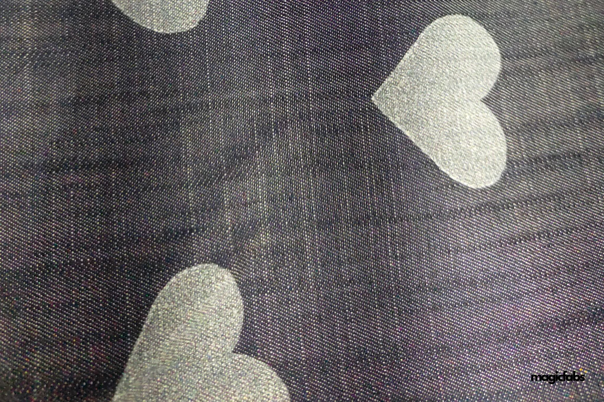 Indigo Cotton Denim Hearts Fabric