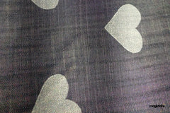 Indigo Cotton Denim Hearts Fabric