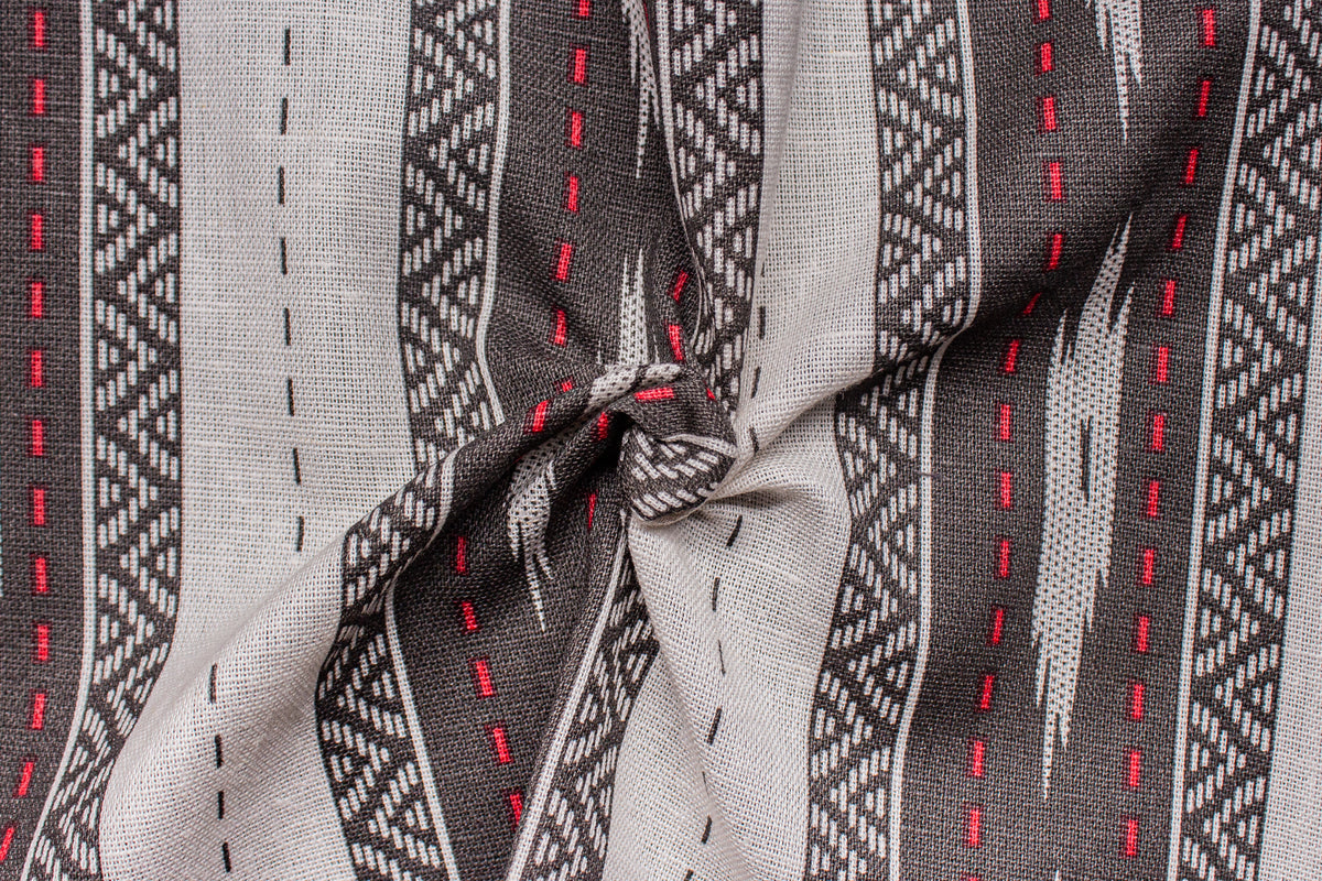 White & Khaki Print Ikat Cotton Linen Fabric