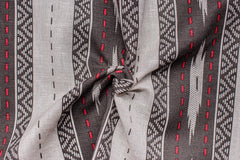 White & Khaki Print Ikat Cotton Linen Fabric