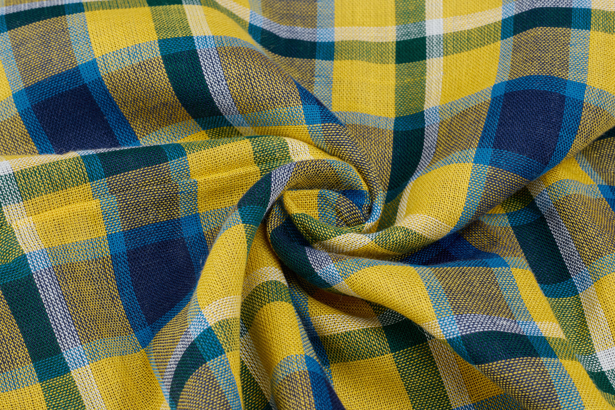 Yellow & Blue Check Double Cloth Fabric
