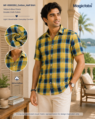 Yellow & Blue Check Double Cloth Fabric