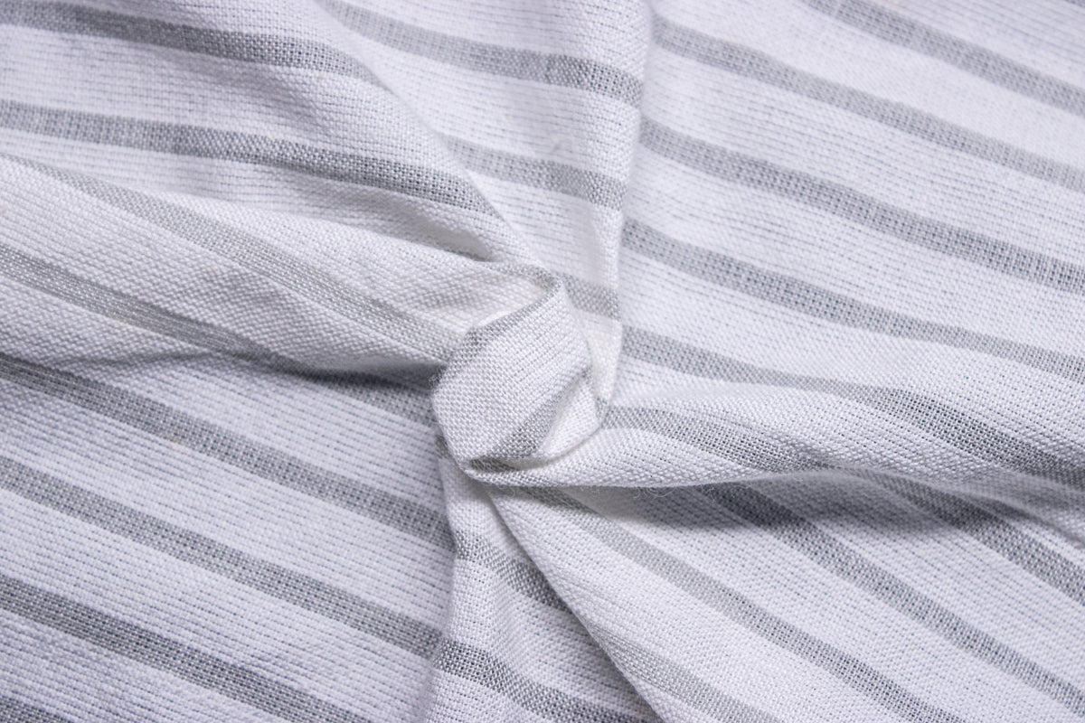 White & Steel Grey Seersucker Candy Stripe Cotton Fabric