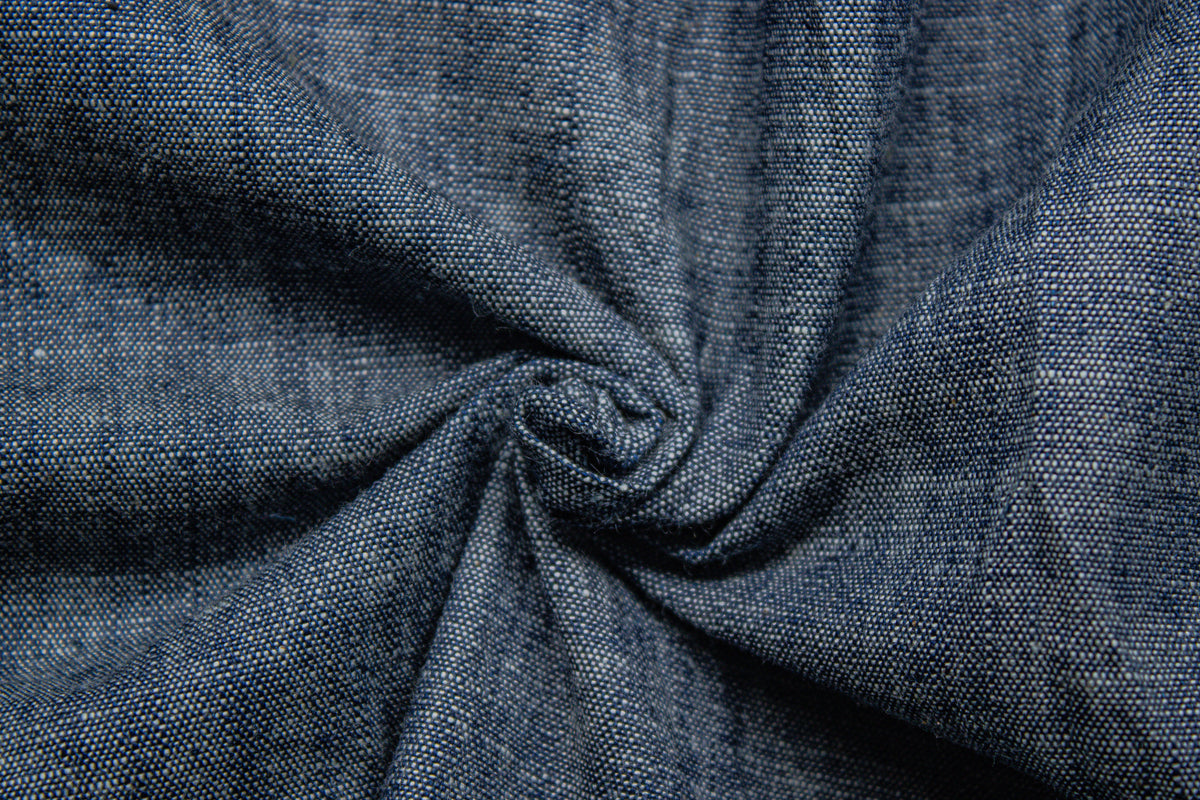 Indigo Blue Slub Denim Chambray Cotton Lycra Fabric