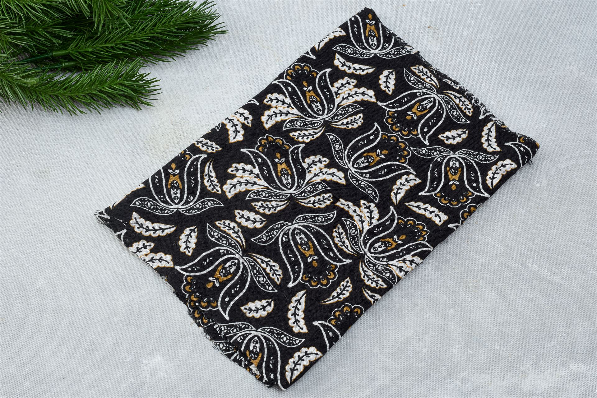 Black Viscose Crepe Floral Print