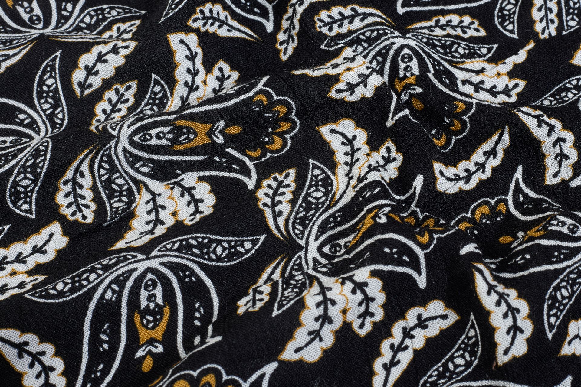 Black Viscose Crepe Floral Print