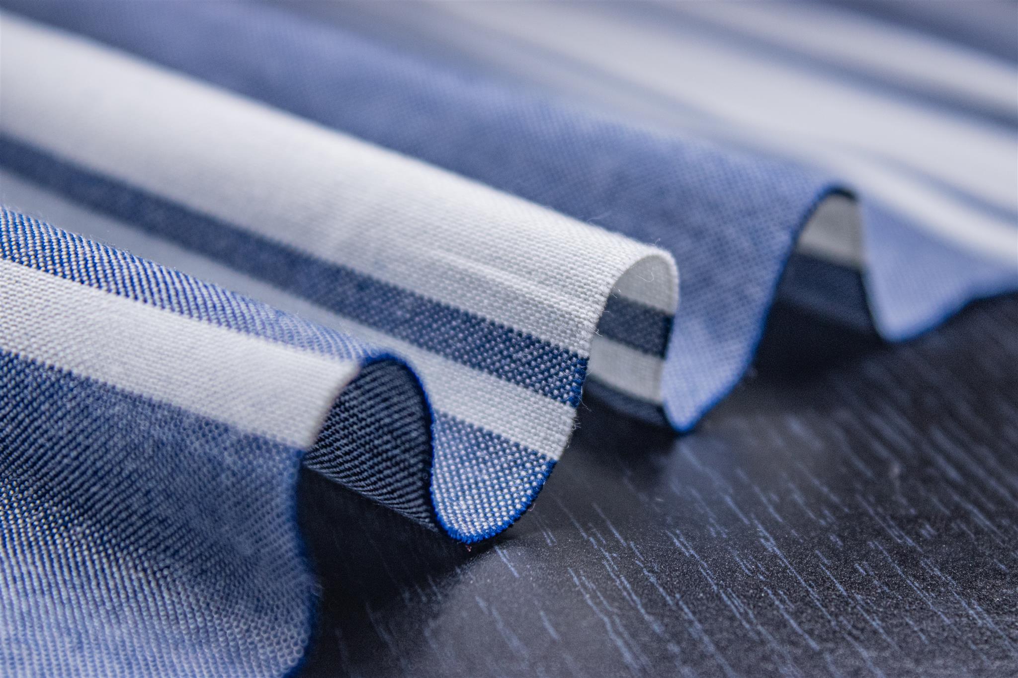 Navy White Cotton Chambray Lycra Stripe