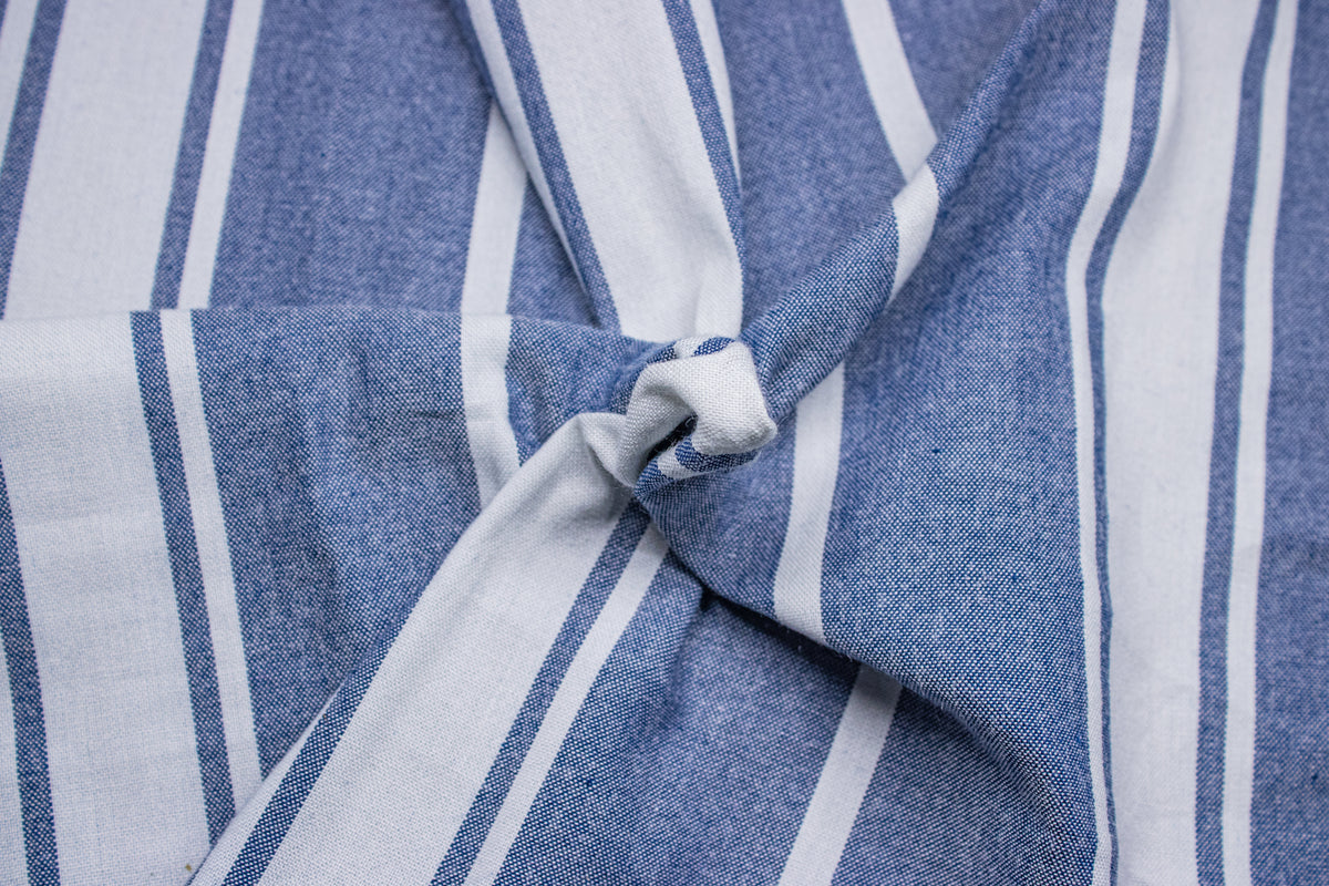 Navy & White Lycra Stripe Chambray Cotton Chambray Fabric