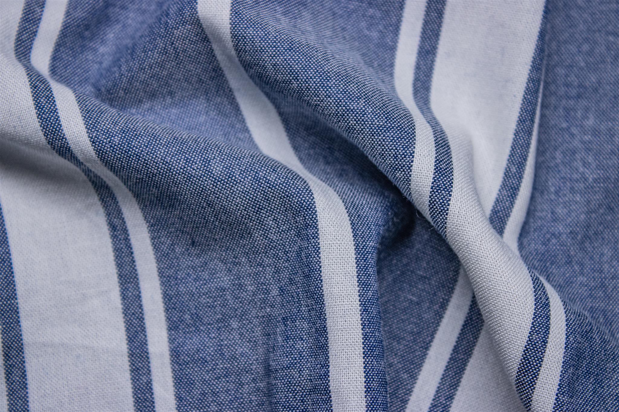 Navy White Cotton Chambray Lycra Stripe