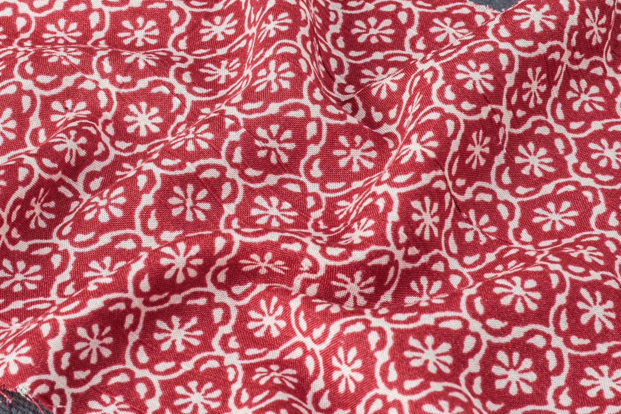 Burgandy Orange Floral Viscose Crepe Print