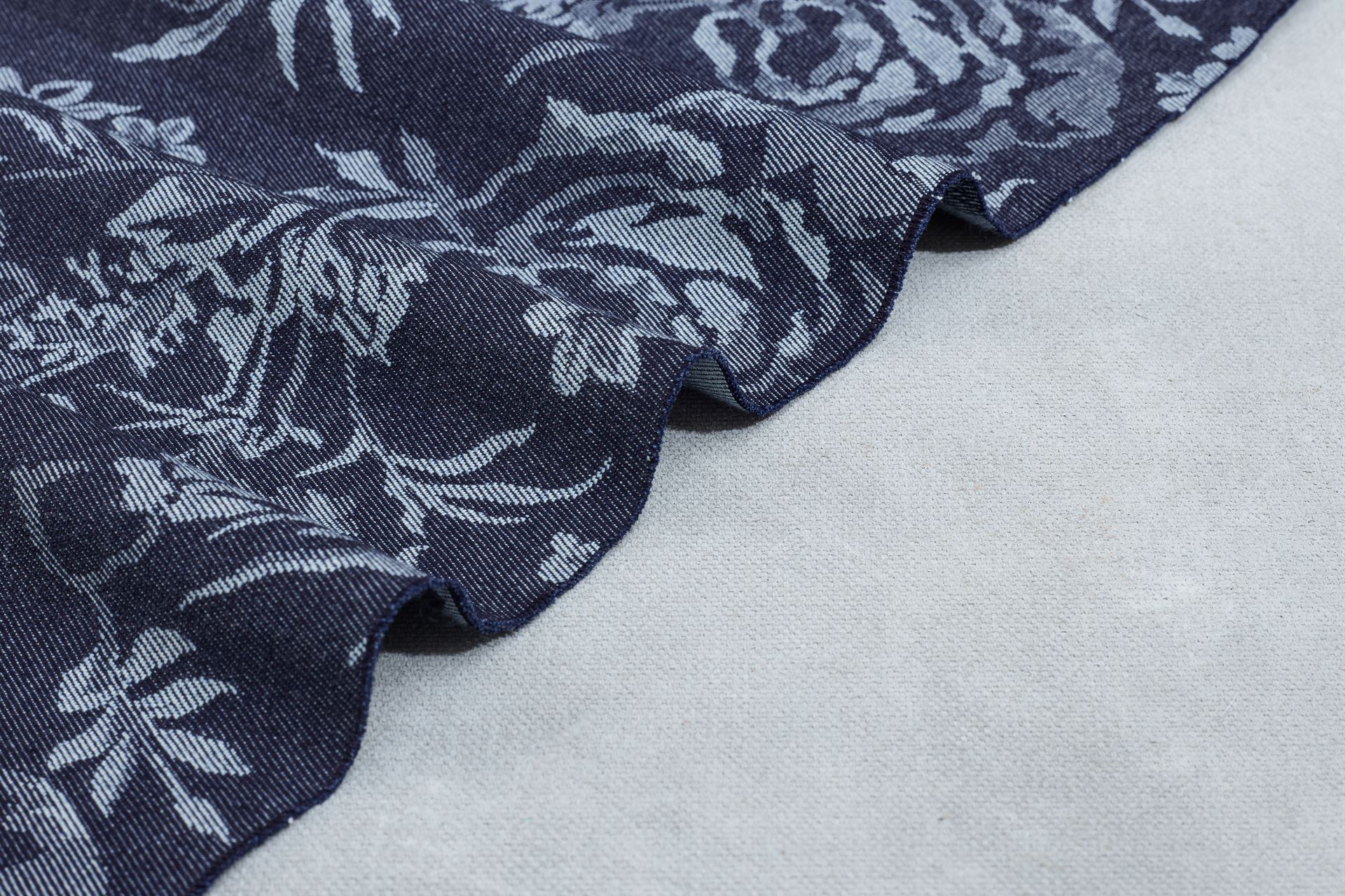 Indigo Cotton Denim Floral Jacquard Lycra