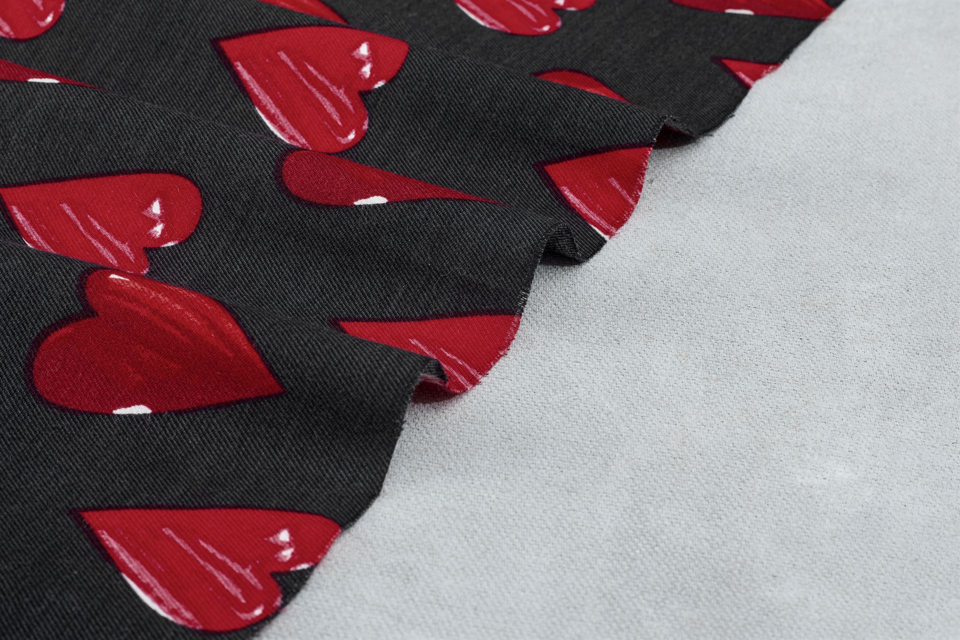 Black & Red Heart Viscose Twill Print