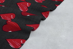 Black & Red Heart Twill Print Viscose Fabric