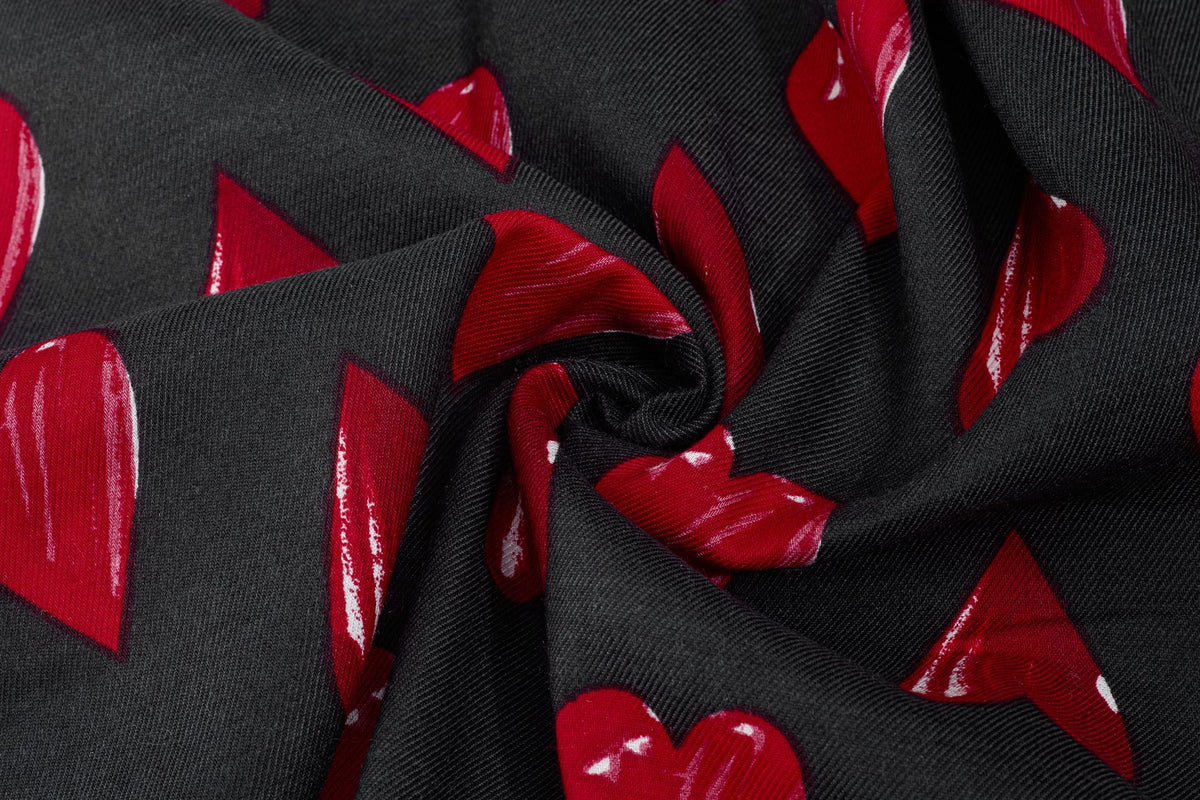 Black & Red Heart Viscose Twill Print