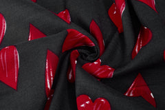 Black & Red Heart Twill Print Viscose Fabric