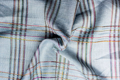 Blue with Multicolour Dobby Check Viscose Linen Fabric
