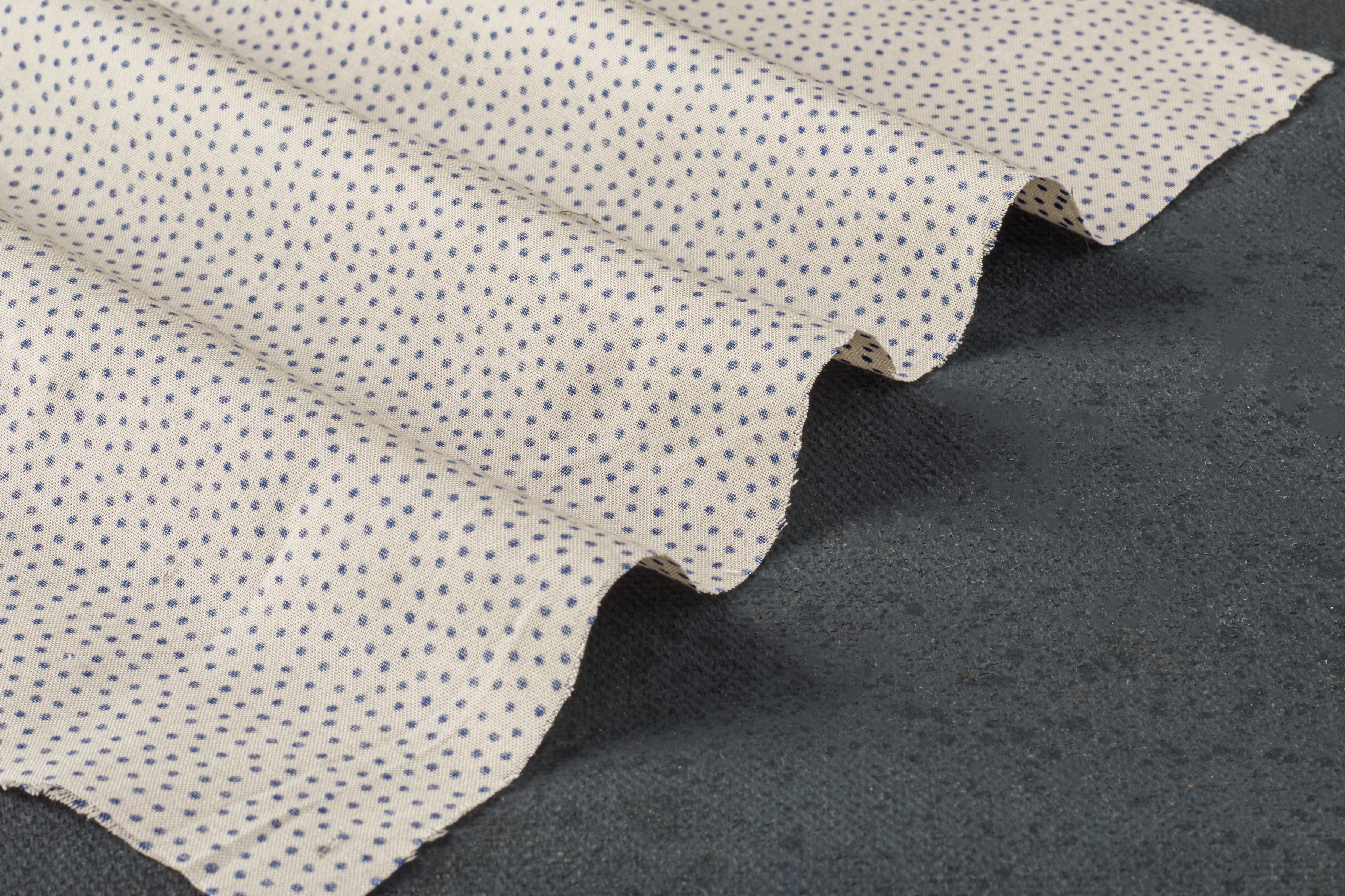 Cream & Navy Viscose Rayon Dot Print